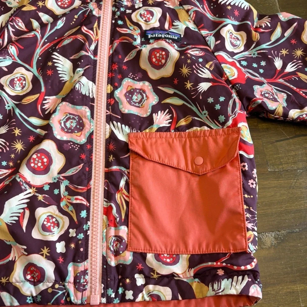 Patagonia Toddler Girls Jacket Floral Bird Pattern Hooded 2T Winter - Picture 3 of 6